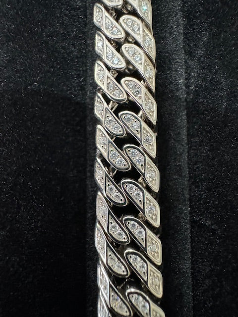 Item 14: Rhodium plated Chunky Cuban Bracelet with Diamonds