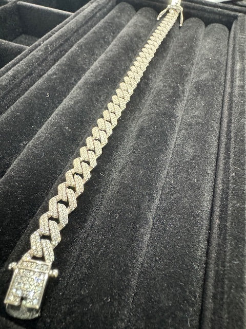 Item 13: Rhodium plated Cuban bracelet with diamonds