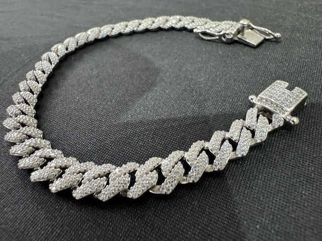 Item 13: Rhodium plated Cuban bracelet with diamonds