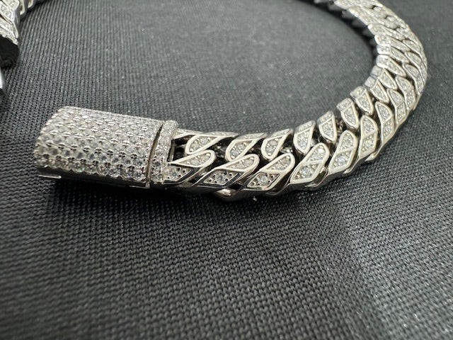 Item 14: Rhodium plated Chunky Cuban Bracelet with Diamonds