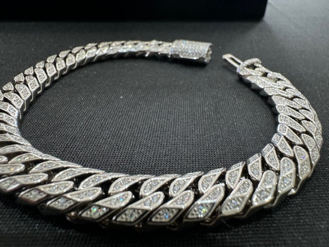 Item 14: Rhodium plated Chunky Cuban Bracelet with Diamonds