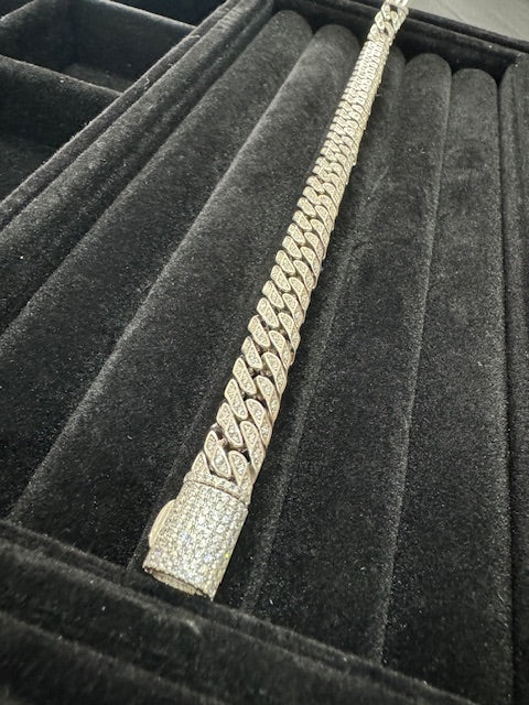 Item 14: Rhodium plated Chunky Cuban Bracelet with Diamonds
