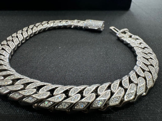 Item 14: Rhodium plated Chunky Cuban Bracelet with Diamonds